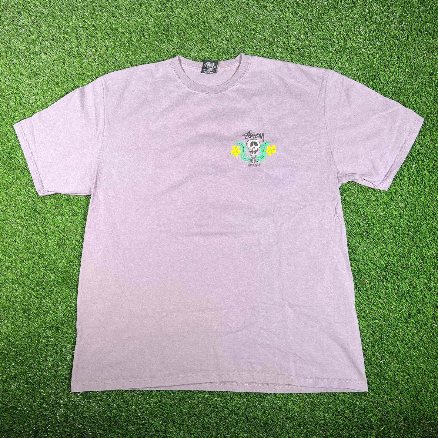 Stussy World Tribe Purple Skeleton Tee Size XL USED x15784