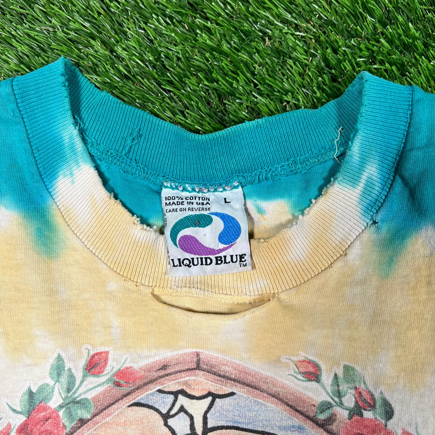 1998 Grateful Dead Bear Saint Stainglass Tie Dye Tee Size Large USED v16683
