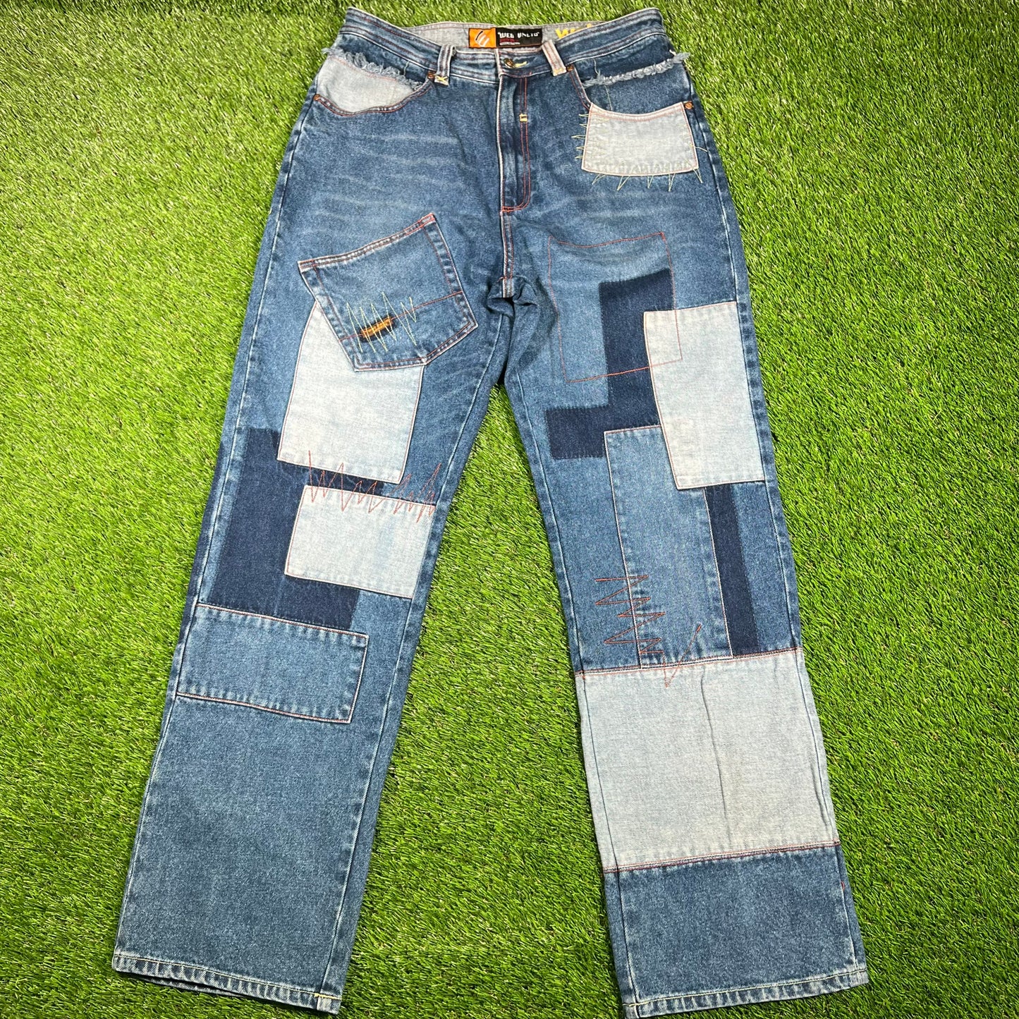Web Unltd Patchwork Jeans Size 34x34 USED x14841