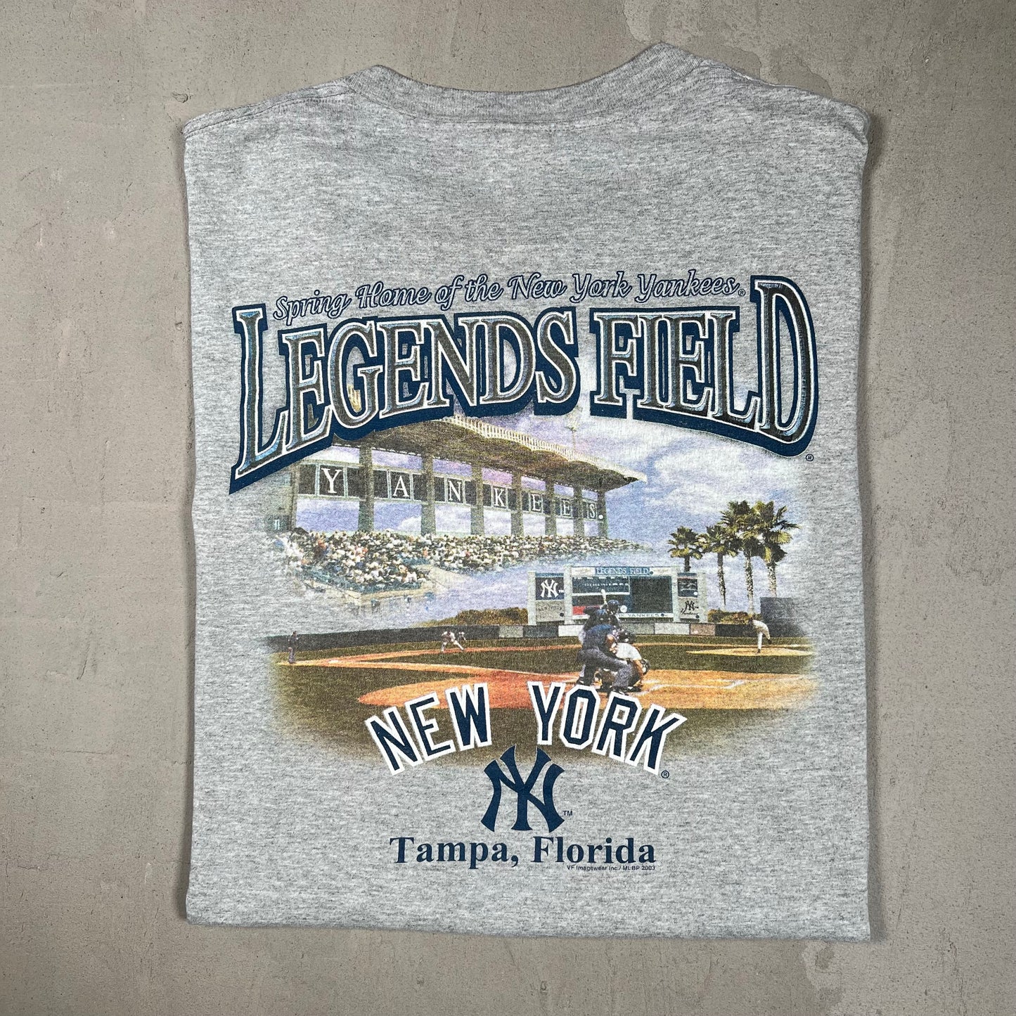 2003 New York Yankees Legends Field Florida Grey Tee Size Large USED v19326