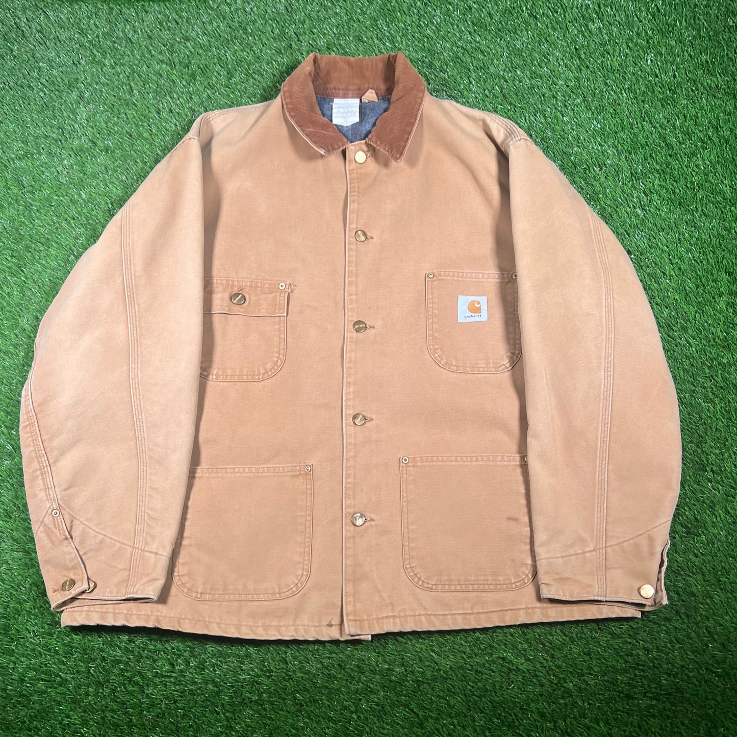 1990s Carhartt Khaki Chore Coat Size XL USED v17662