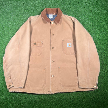 1990s Carhartt Khaki Chore Coat Size XL USED v17662