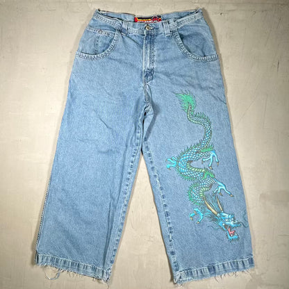 Y2K JNCO Jeans Blue Denim Dragon Jeans Size 36 USED v20061