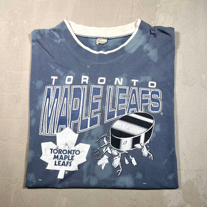 1990s Toronto Maple Leafs Hockey Blue Tie Dye Tee Size Large USED v18934