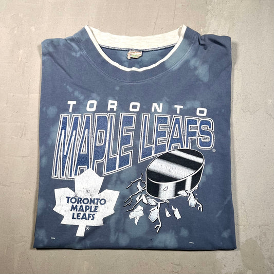 1990s Toronto Maple Leafs Hockey Blue Tie Dye Tee Size Large USED v18934