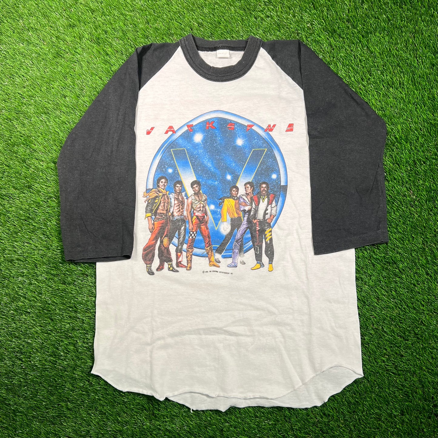 1984 The Jacksons Victory Tour White/Black Ringer Longsleeve Size Large USED v18685