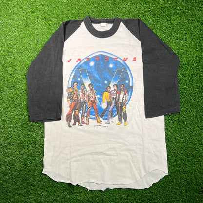 1984 The Jacksons Victory Tour White/Black Ringer Longsleeve Size Large USED v18685