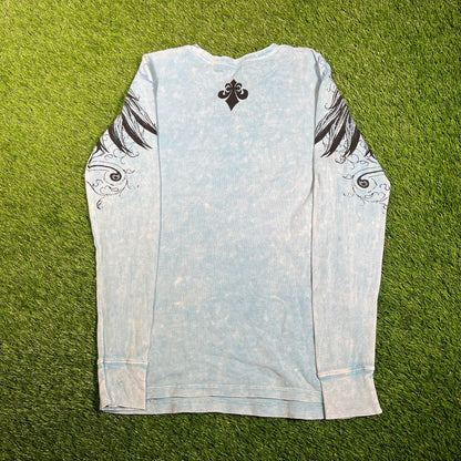Affliction Blue Waffle Thermal Longsleeve Size Small USED v18170