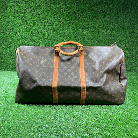1990s Louis Vuitton Keepall Monogram Brown Duffle Bag USED x15436