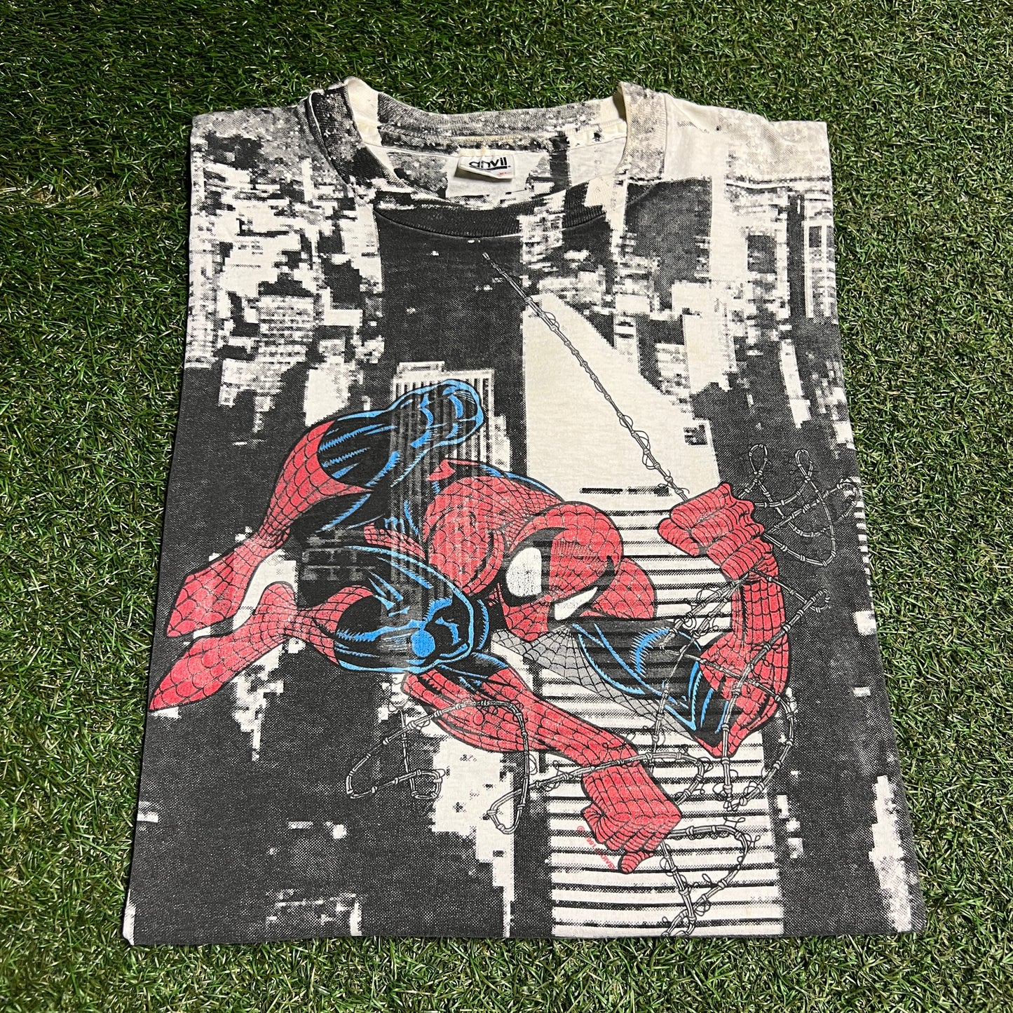 1991 Spider Man Marvel Comics Full Print Skyline Tee Size XL USED v16415