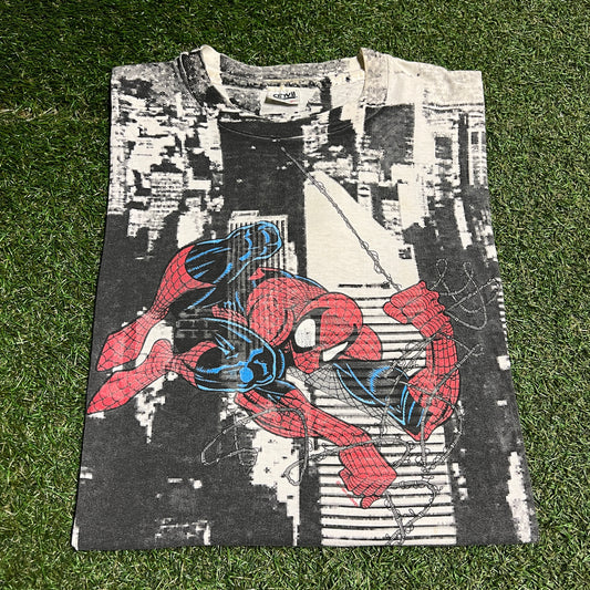 1991 Spider Man Marvel Comics Full Print Skyline Tee Size XL USED v16415