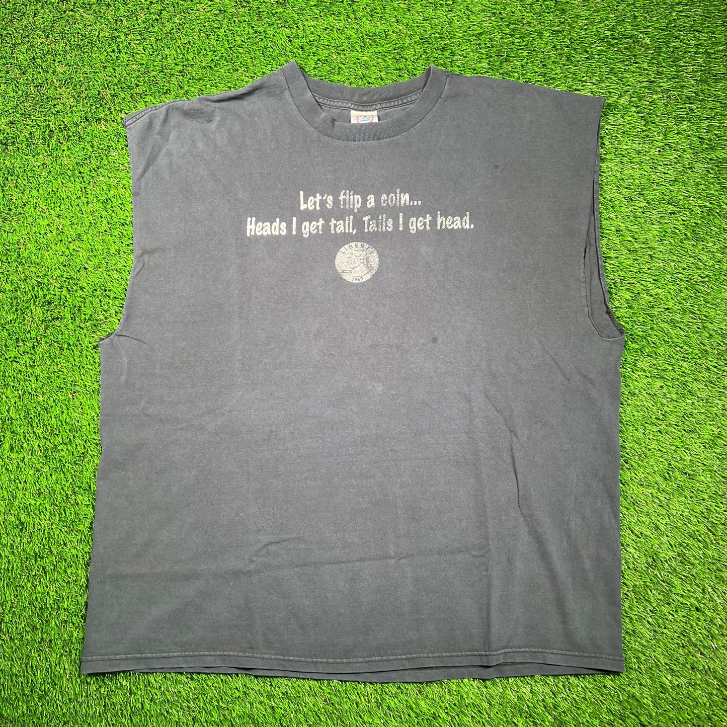 1990s "Coin Flip" Humor Black Tee Size XXL USED v18646