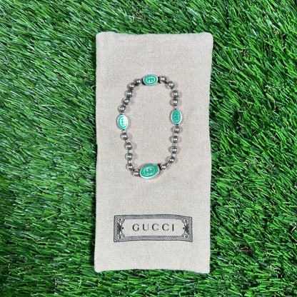 Gucci Interlocking G Sterling Silver Bracelet Size 17 USED x14601
