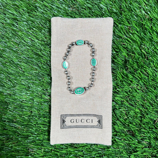 Gucci Interlocking G Sterling Silver Bracelet Size 17 USED x14601
