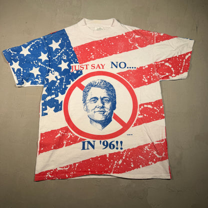 1996 Bill Clinton Just Say No AOP Tee Size Large USED v17691