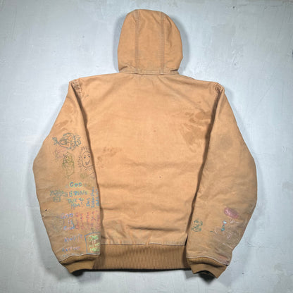 Carhartt Workwear Custom Hand-Drawn Tan Jacket Size Large USED v19295