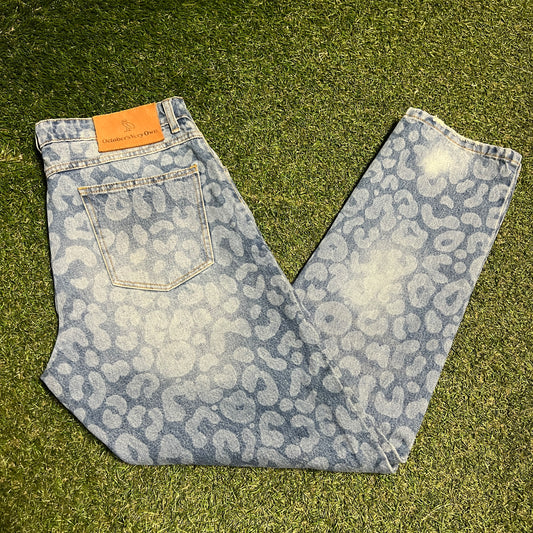 Drake Ovo Leopard Print Blue Jeans Size 32 USED x14233