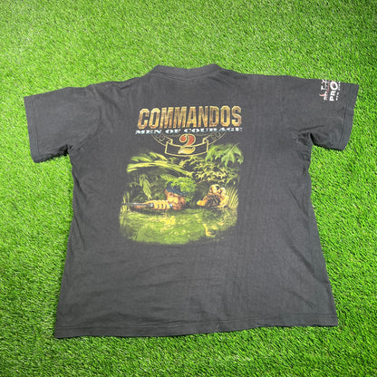 1990s Commandos 2 Black Tee Size Large USED v17757
