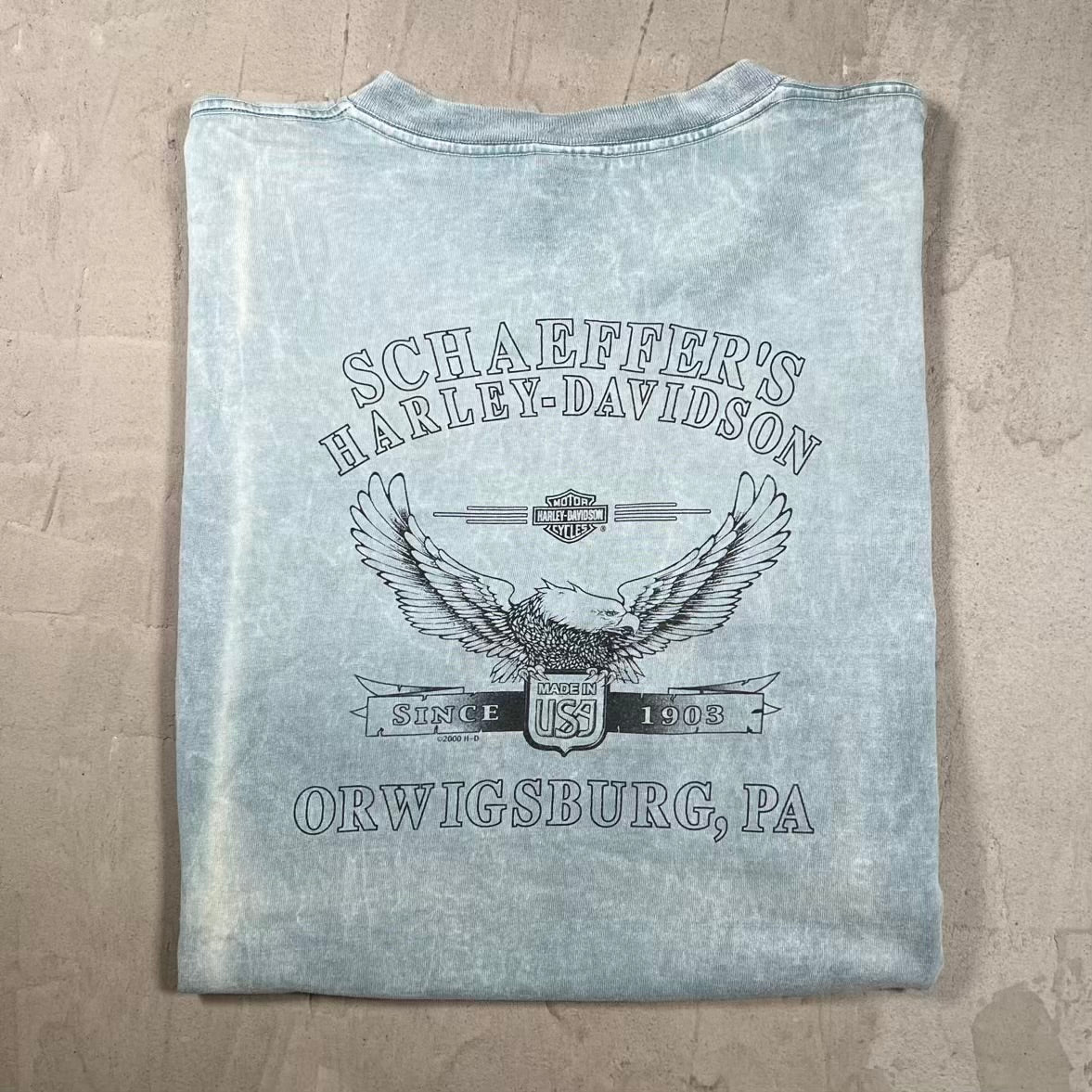 2000 Harley Davidson Light Blue "Orwigsburg, PA" Tee Size Large USED v20423