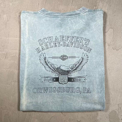 2000 Harley Davidson Light Blue "Orwigsburg, PA" Tee Size Large USED v20423