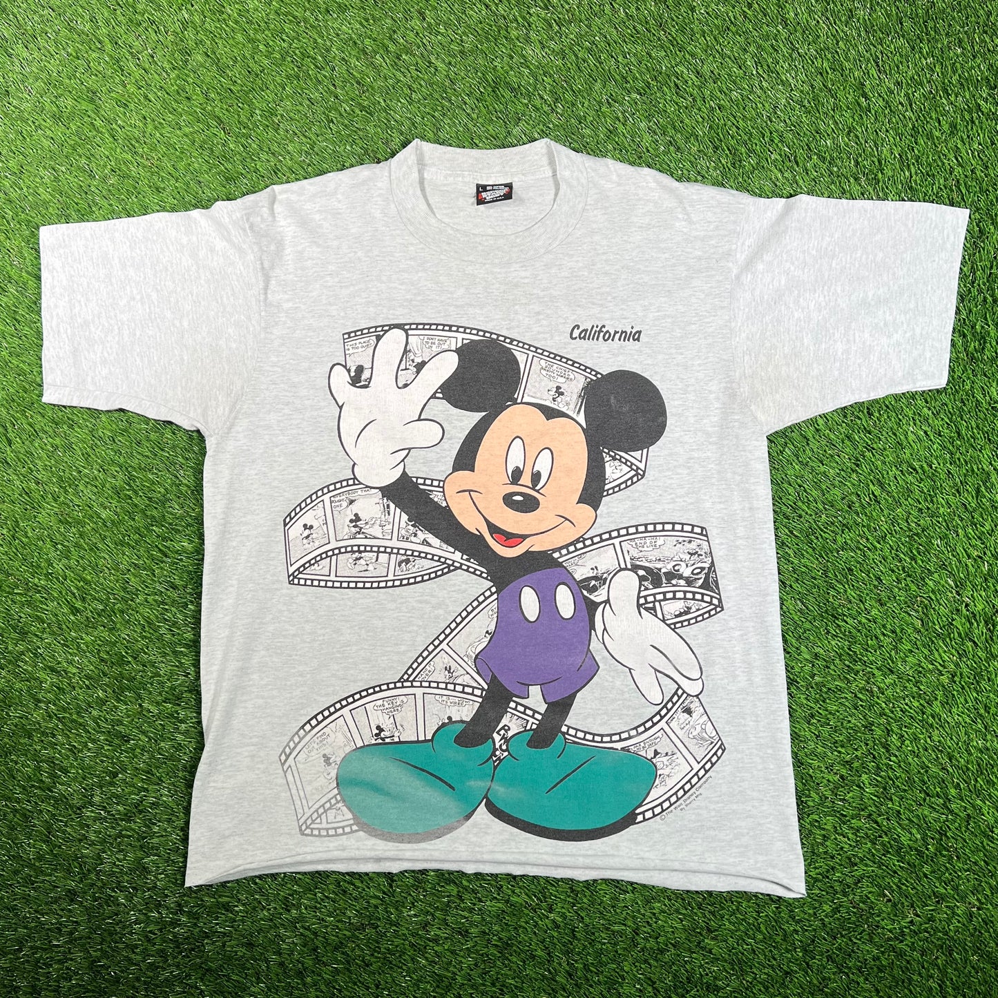 1990s Disney Mickey Mouse California Grey Cropped Tee Size Large USED v18134