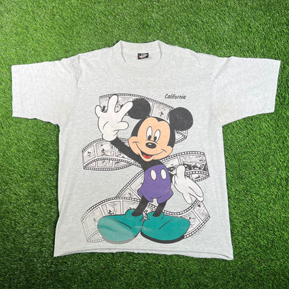 1990s Disney Mickey Mouse California Grey Cropped Tee Size Large USED v18134