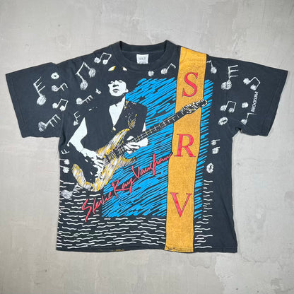 1992 Stevie Ray Vaughan AOP Black Tee Size XL USED v20318