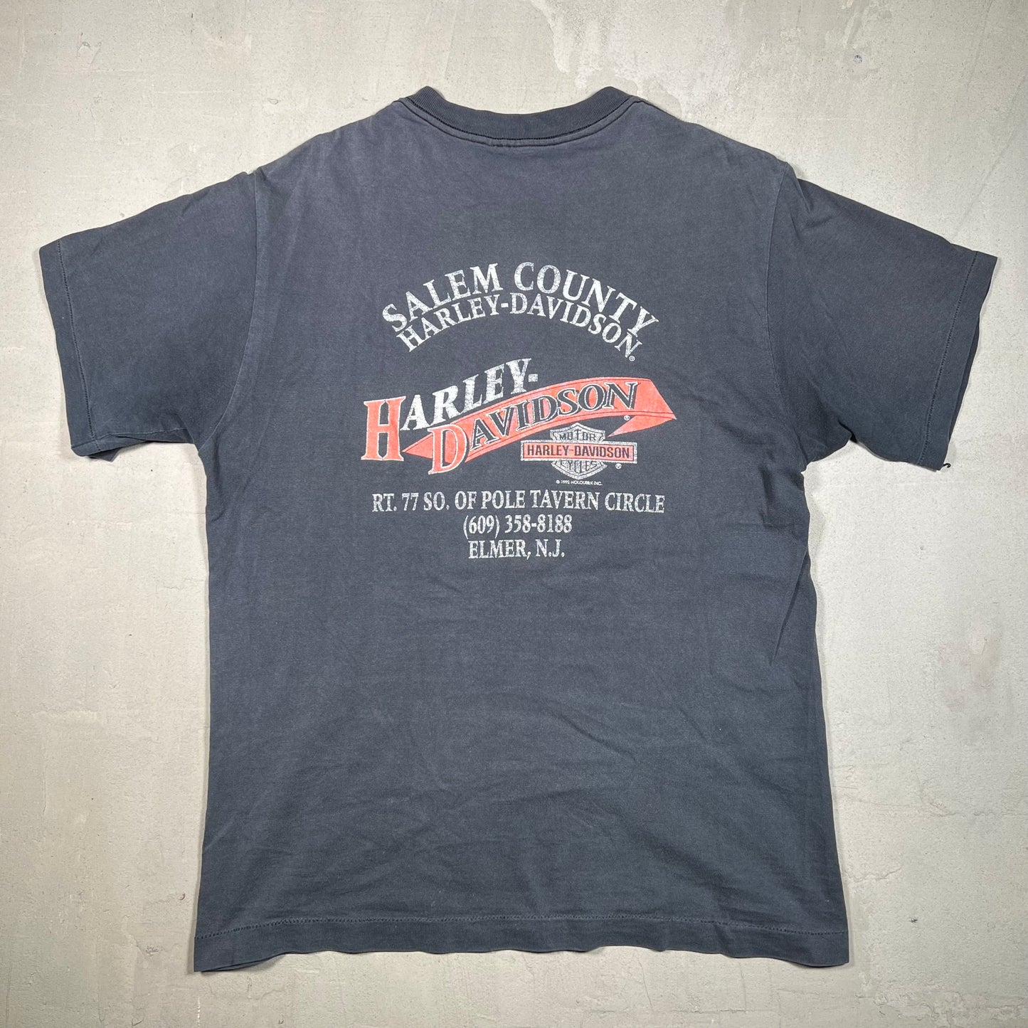 1992 Harley Davidson Salem County NJ Washed Black Pocket Tee Size Large USED v19120