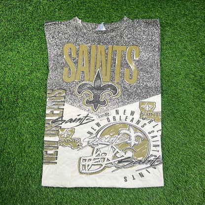 1990s Saints Magic Johnson AOP White Tee Size Large USED v18413