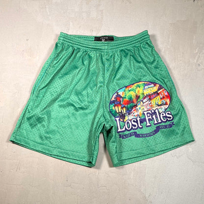 Lost Files Mesh Shorts Green "Wisconsin" Size Small USED v19423