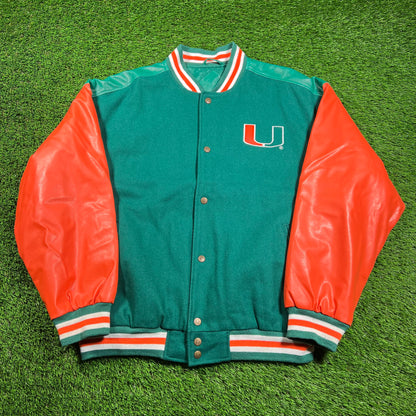 Miami Hurricanes Green Varsity Jacket SIze Large USED v18248