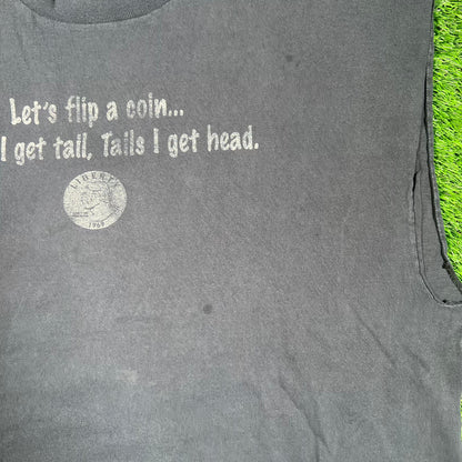 1990s "Coin Flip" Humor Black Tee Size XXL USED v18646