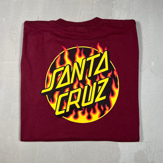 Thrasher Santa Cruz Maroon Flame Logo Tee Size XL USED v19113