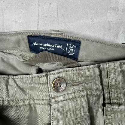 Y2K Abercrombie and Fitch Olive Green Heavyweight Cargo Pants Size 32 USED v20390