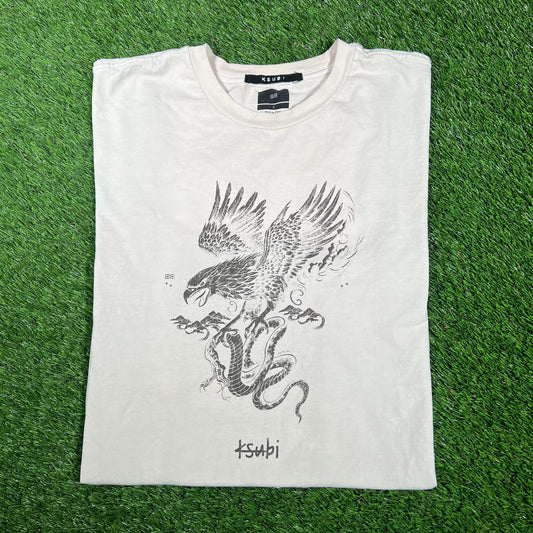 Ksubi Eagle vs. Snake Cream Tee Size Large USED x14978