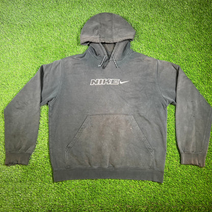 Y2K Nike Block Lettering Washed Black Hoodie Size Large USED v16531