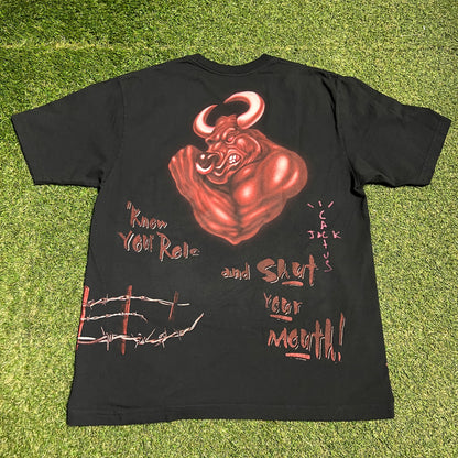Travis Scott WWE The Rock The Bull Black Tee Size Large NEW x13575