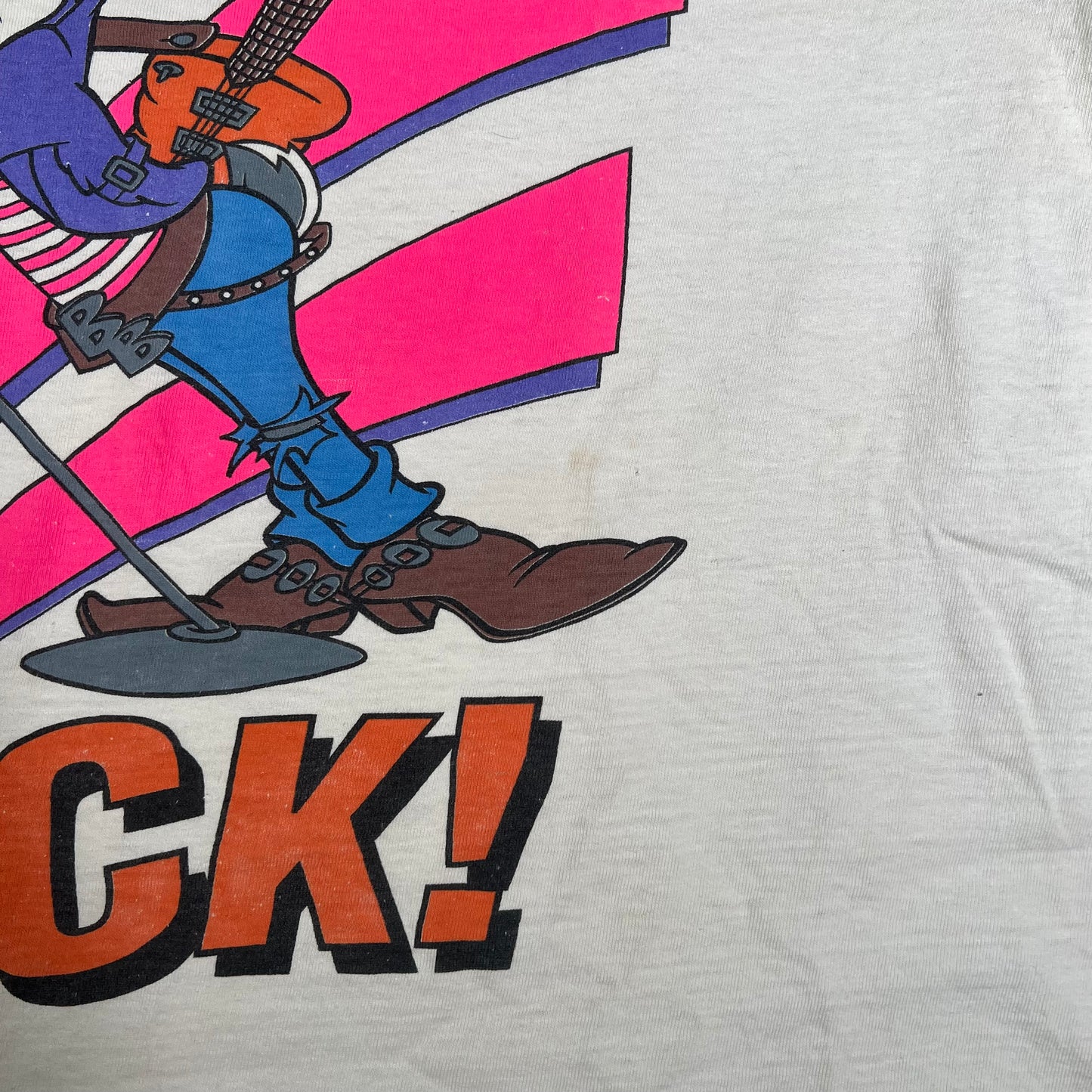 1990s Bugs Bunny R U Ready To Rock White Tee Size Large USED v17710