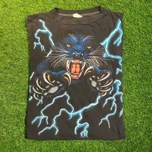 1990s American Thunder Panther Black Tee Size XL USED v18858