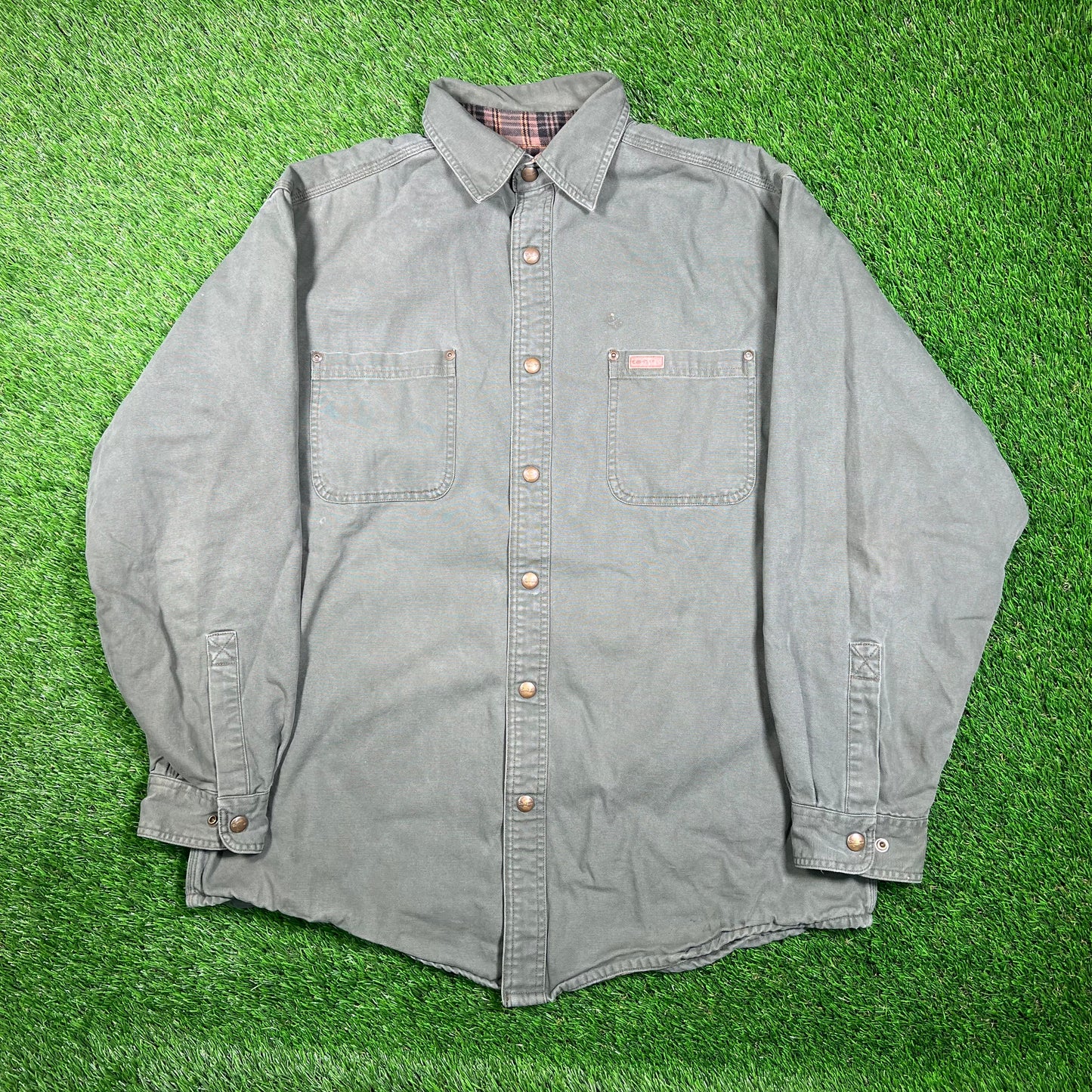 Y2K Carhartt Green Canvas Button Up Light Jacket Size Large USED v18713