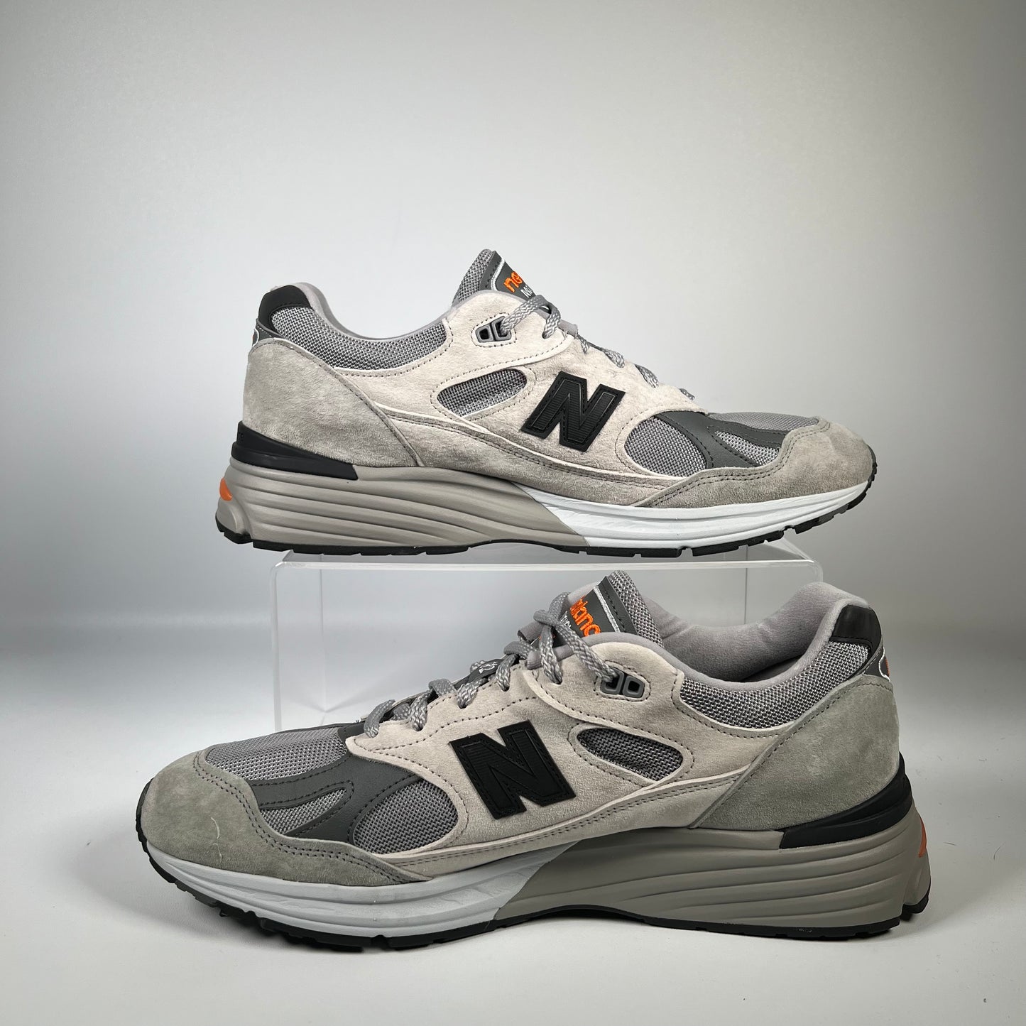 New Balance 991v2 Pelican Grey Orange (2024) Size 11.5 USED s18383