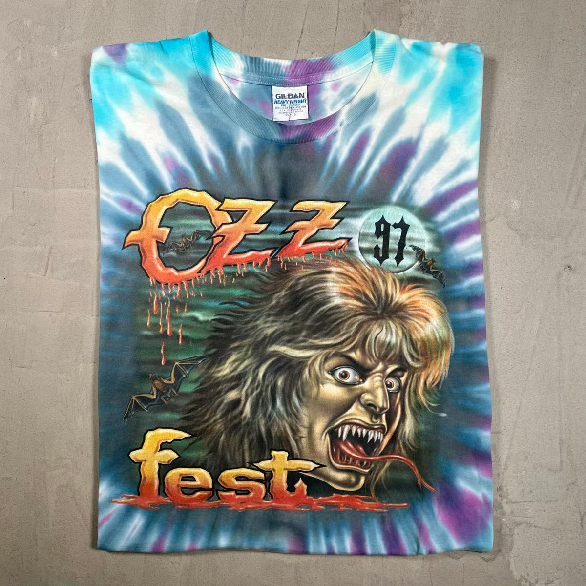 1997 Ozz Fest Screaming Head Tie Dye Tee Size XL USED v20407