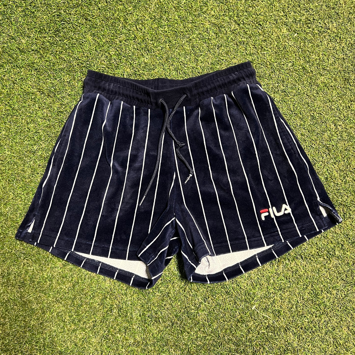 FIla Velour Navy Striped Shorts Size Small USED v16246
