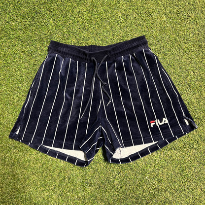 FIla Velour Navy Striped Shorts Size Small USED v16246