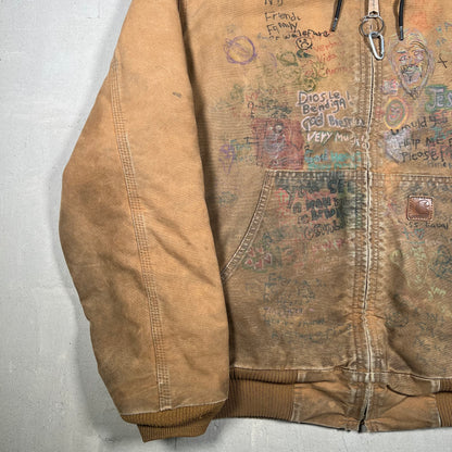 Carhartt Workwear Custom Hand-Drawn Tan Jacket Size Large USED v19295