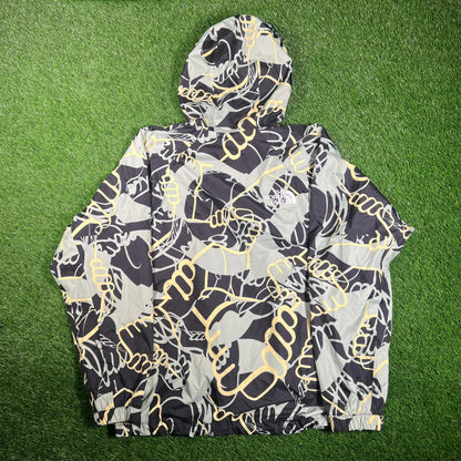 North Face Mint/Black AOP Full Zip Windbreaker Size Large USED v17974