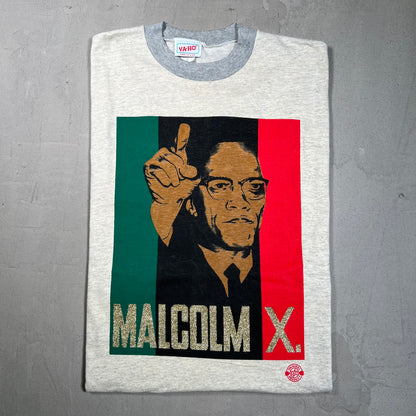 1990s Malcolm X Glitter Font Cream Tee Size Large USED v16402
