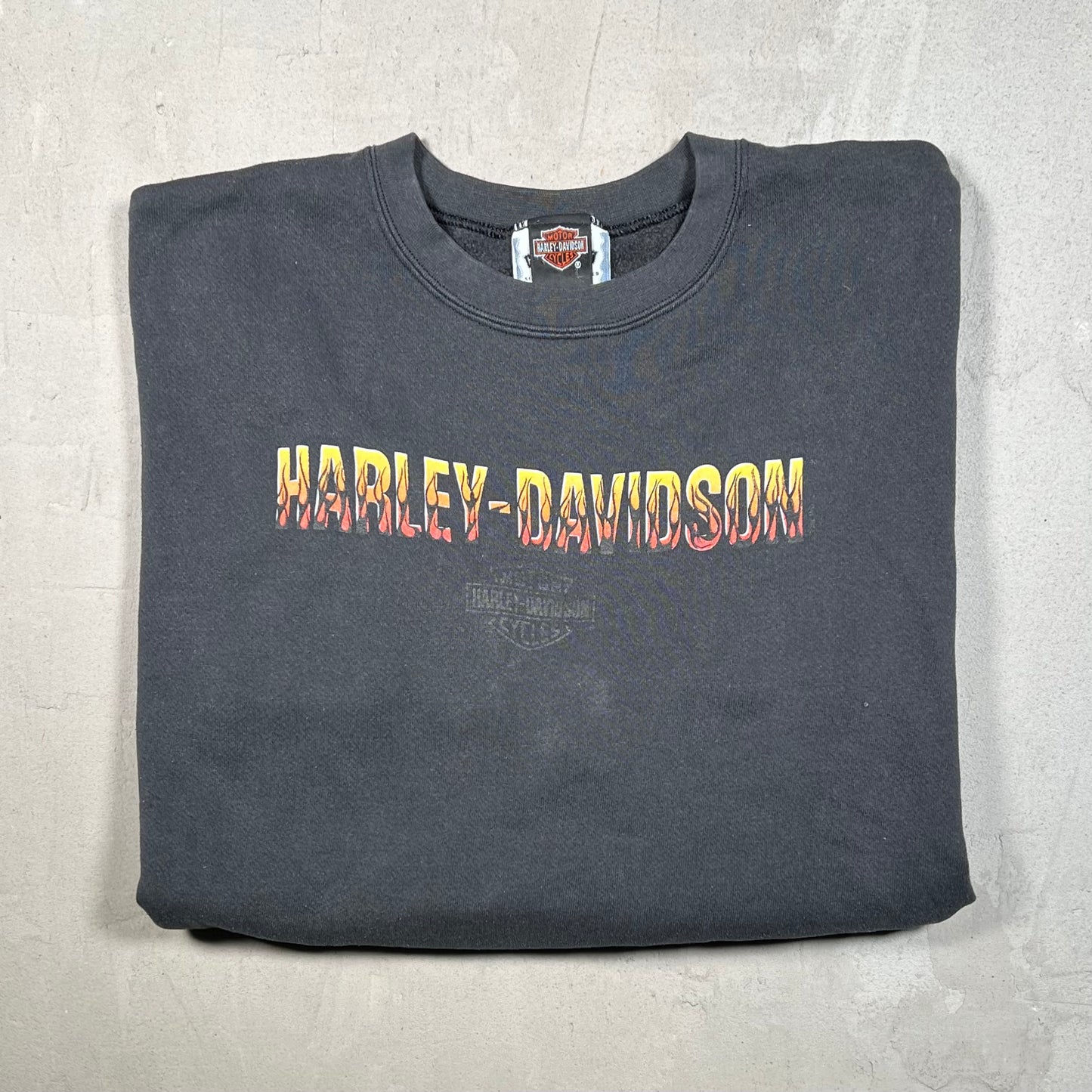 1990s Harley Davidson Flame Crewneck Black Size Large USED v19510