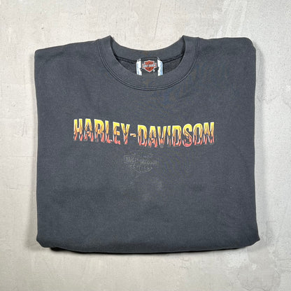 1990s Harley Davidson Flame Crewneck Black Size Large USED v19510