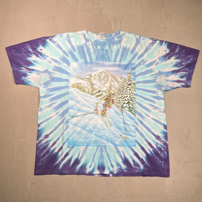 1995 Grateful Dead Skiing Skeleton Tie Dye Tee Size XL USED v9127